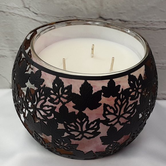 BATH & BODY WORKS FLANKED~LEAF MATTE BLACK GOLD INLAY 3~WICK CANDLE CHANDLER - Picture 11 of 16